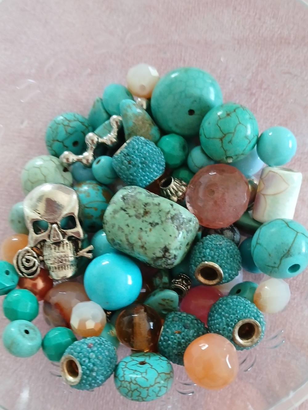 Turquoise and Coral Mixed Bead Bracelet Charm Set - Unbranded